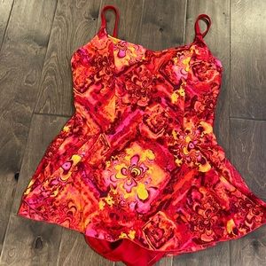 Womens one-piece skirted swimsuit